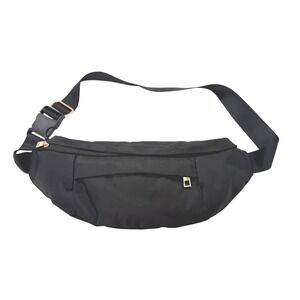 Sleek Black Nylon Fanny Pack Belt Bag Crossbody Gold Adjustable fits up to 42"